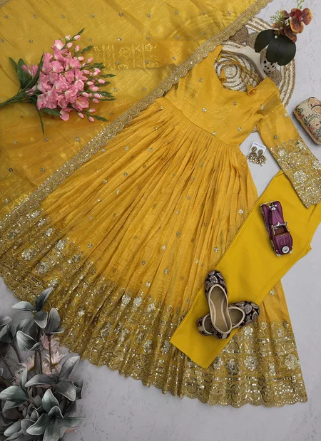 Sc 1330 Heavy Gold Crush With Embroidery Work Gown With Bottom Dupatta